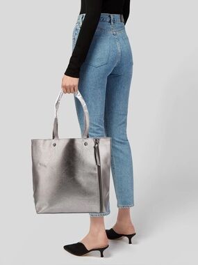 Neiman Marcus Metallic Silver Tote Bucket Bag